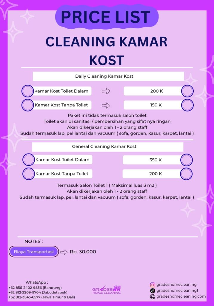 biaya jasa bersih kost