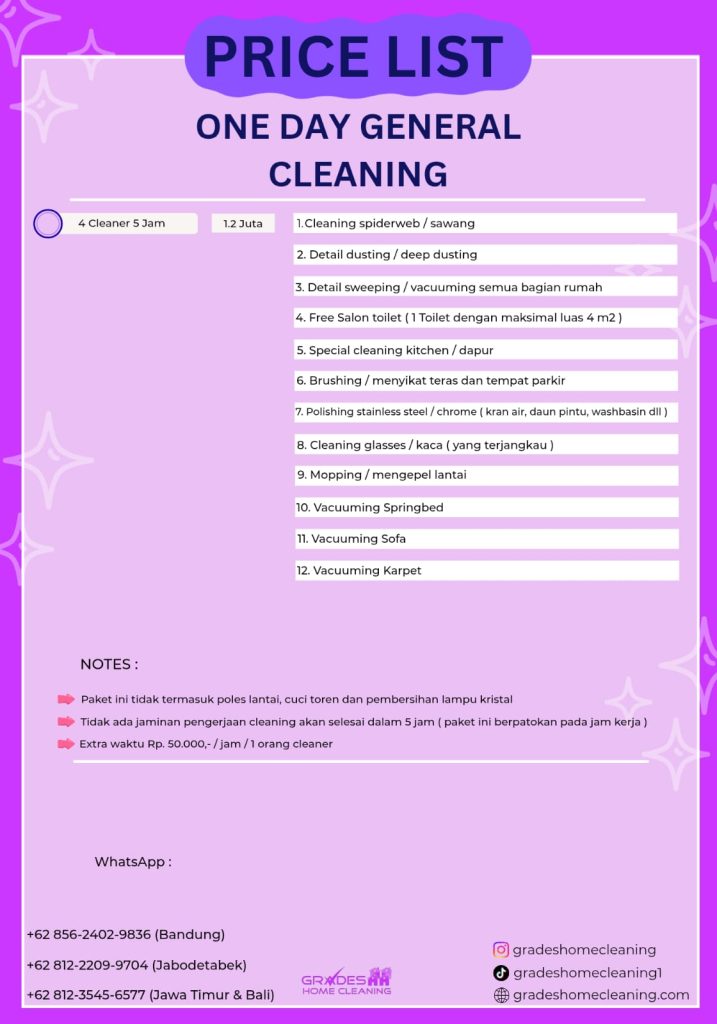 biaya jasa bersih rumah paket one day general cleaning