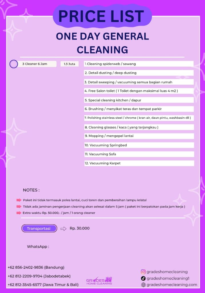 harga bersih rumah paket one day general cleaning